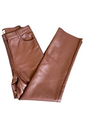 Aritzia Wilfred Melina Brown High Waisted Straight Leg Vegan Leather Pants